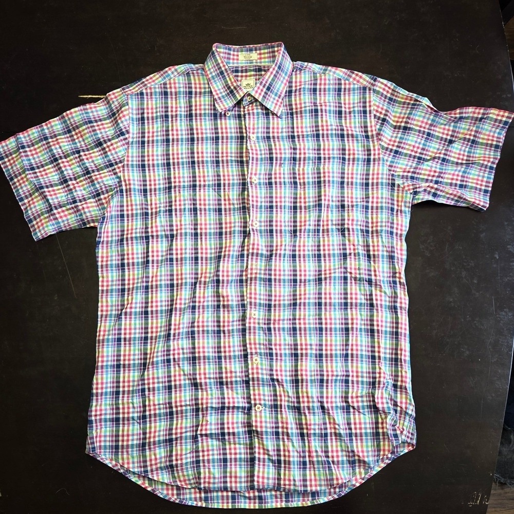 Peter Millar Mens Large Plaid Short Sleeve Button Up Shirt Multicolor Cotton - Picture 2 of 5